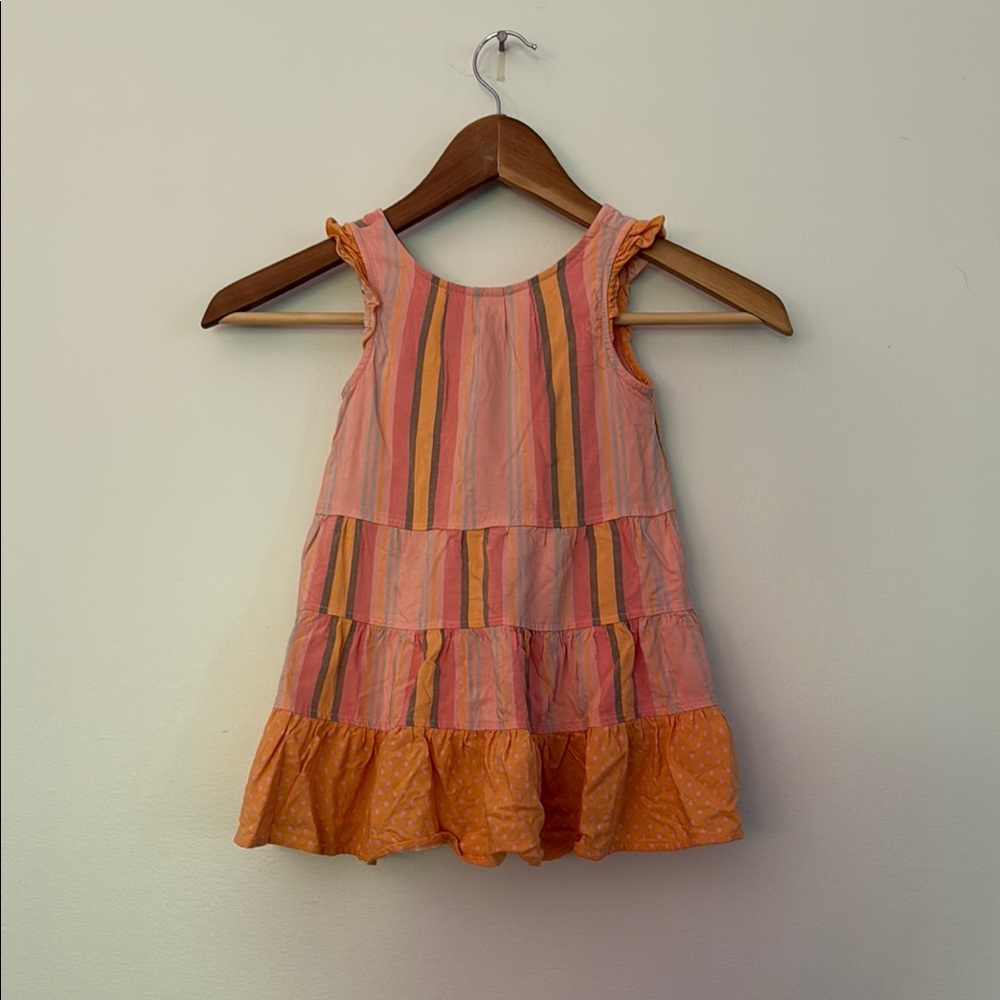 Matilda Jane Girls Pink Orange Striped Polka Dot Tiered Dress‎ Size 2 2T 31015D